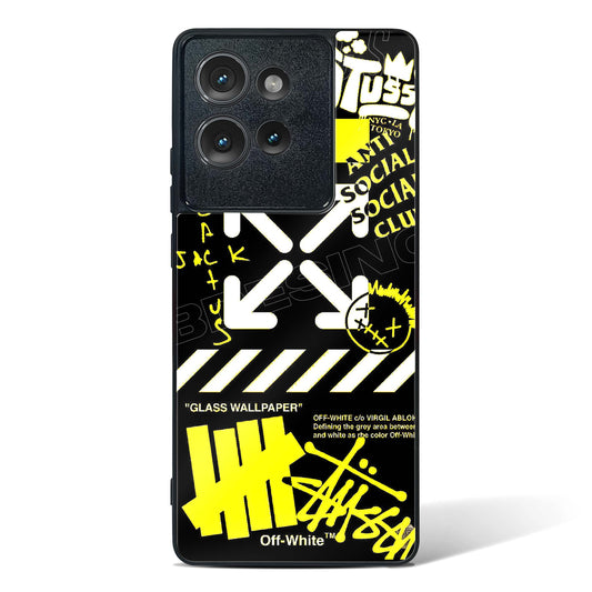 Off White Cross Glass Phone Case-Motorola Edge 50