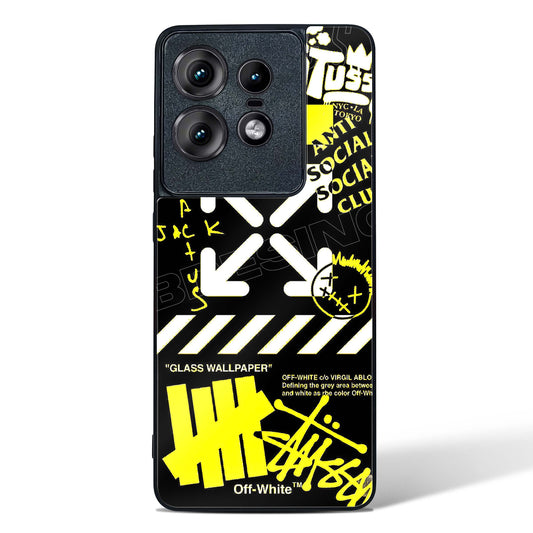 Off White Cross Glass Phone Case-Motorola Edge 50 Pro