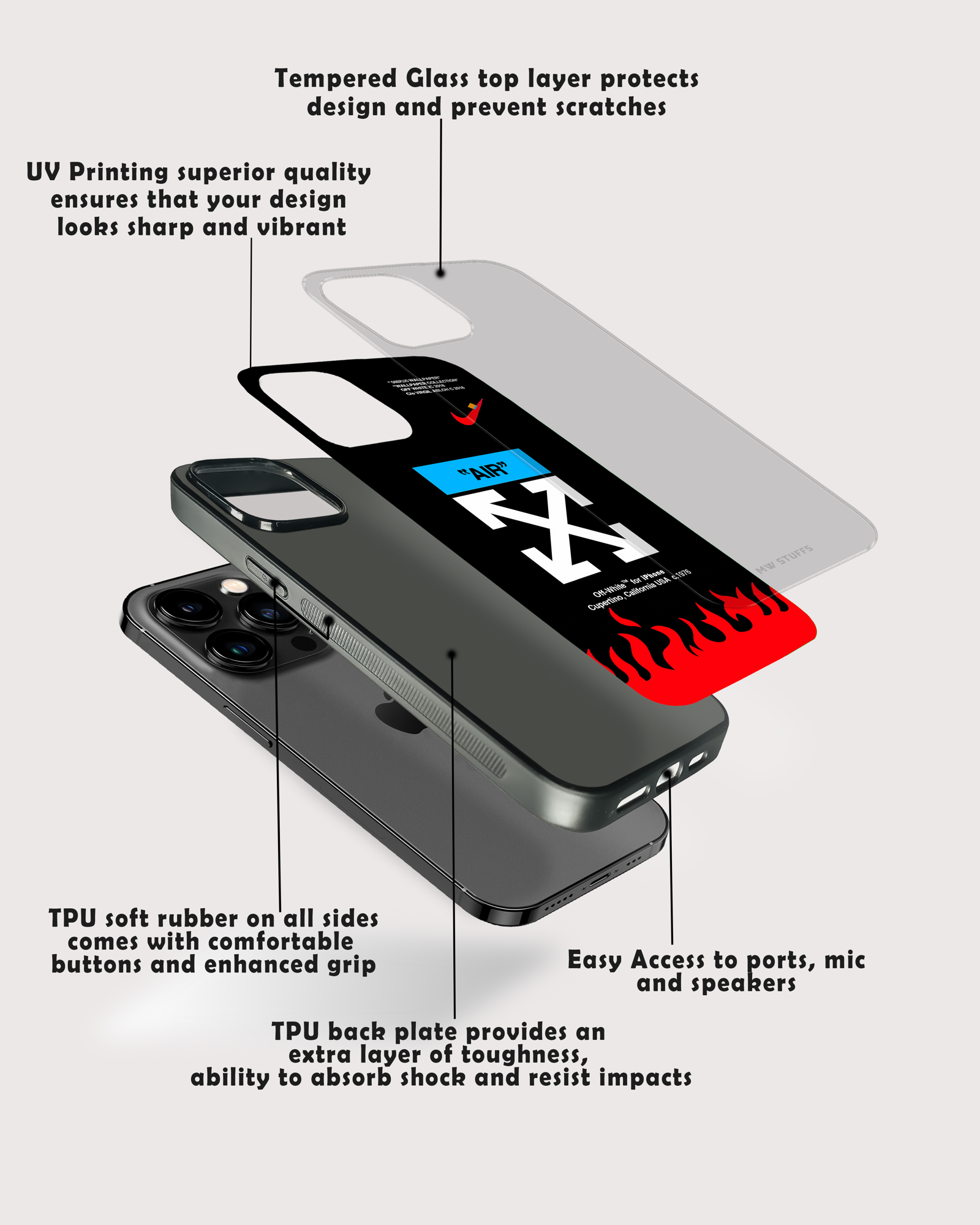 Off White AIR Cross Arrows Glass Case -  - MW Stuffs - 