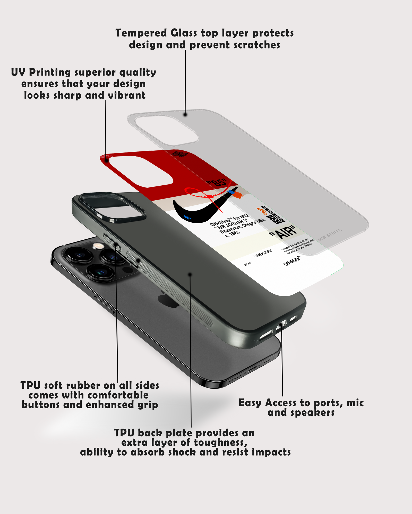 Off White AIR Red White Glass Case -  - MW Stuffs - 