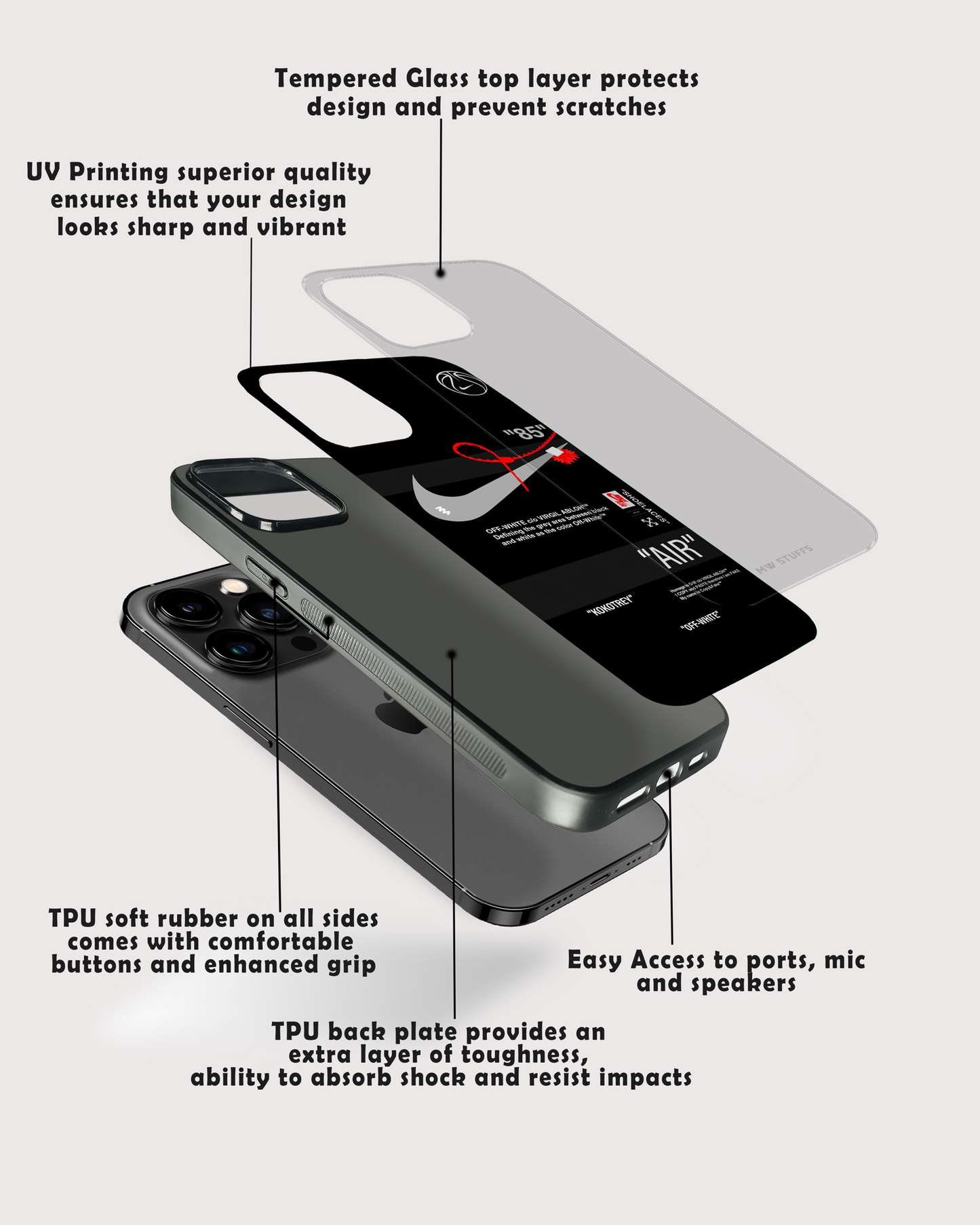 Off White AIR Sneakers BLACK Glass Case -  - MW Stuffs - 