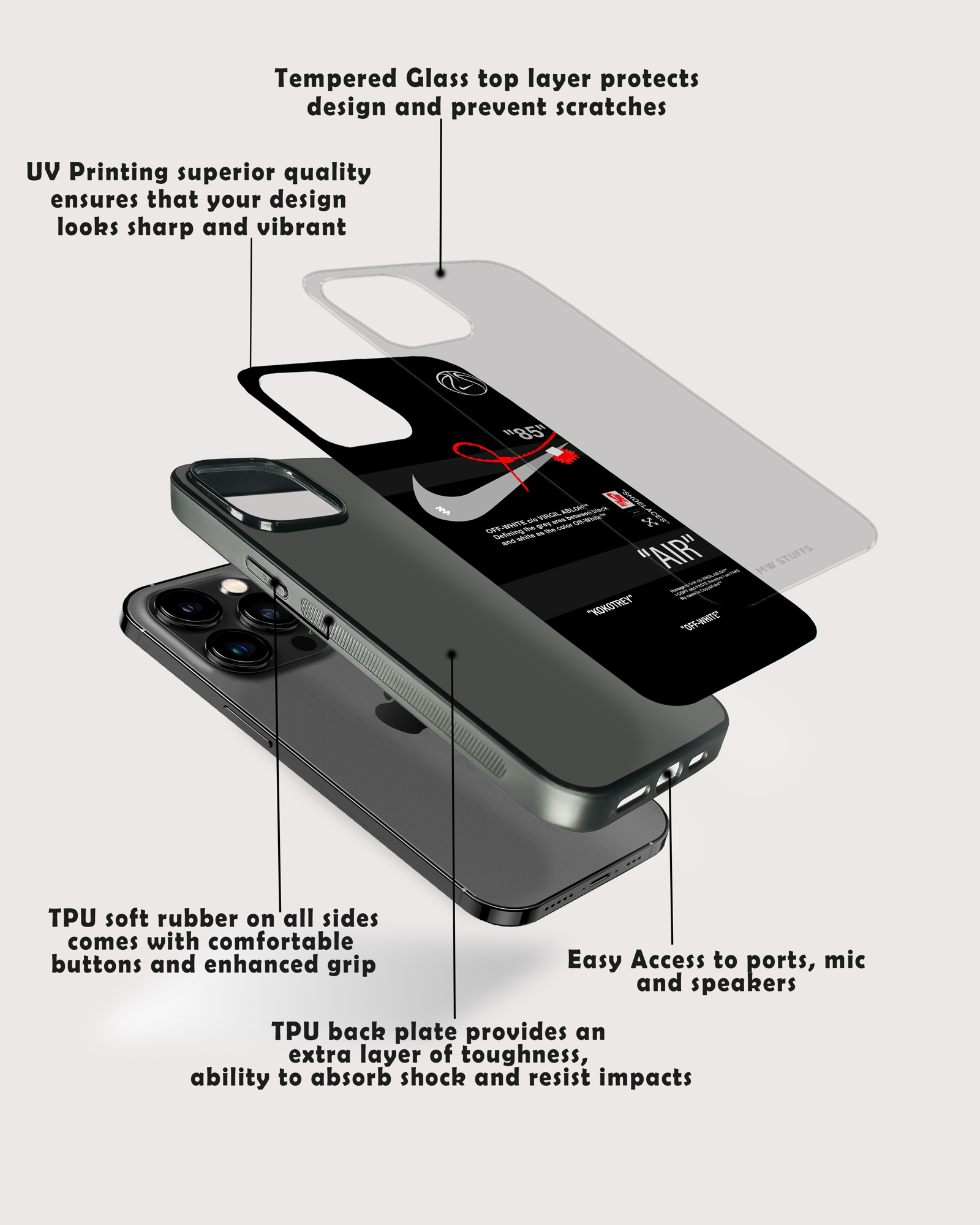 Off White AIR Sneakers BLACK Glass Case -  - MW Stuffs - 