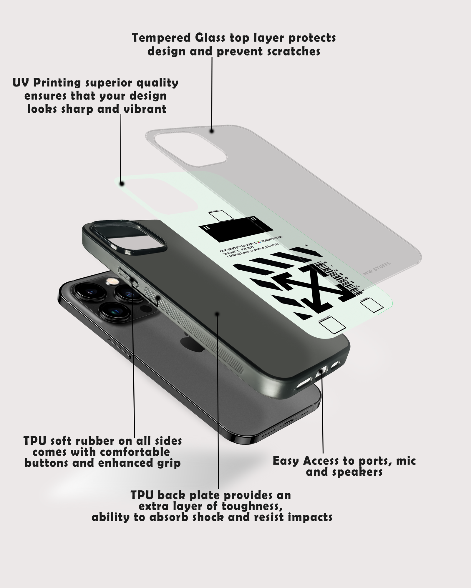 Off White Cross Clear Skies Glass Case -  - MW Stuffs - 