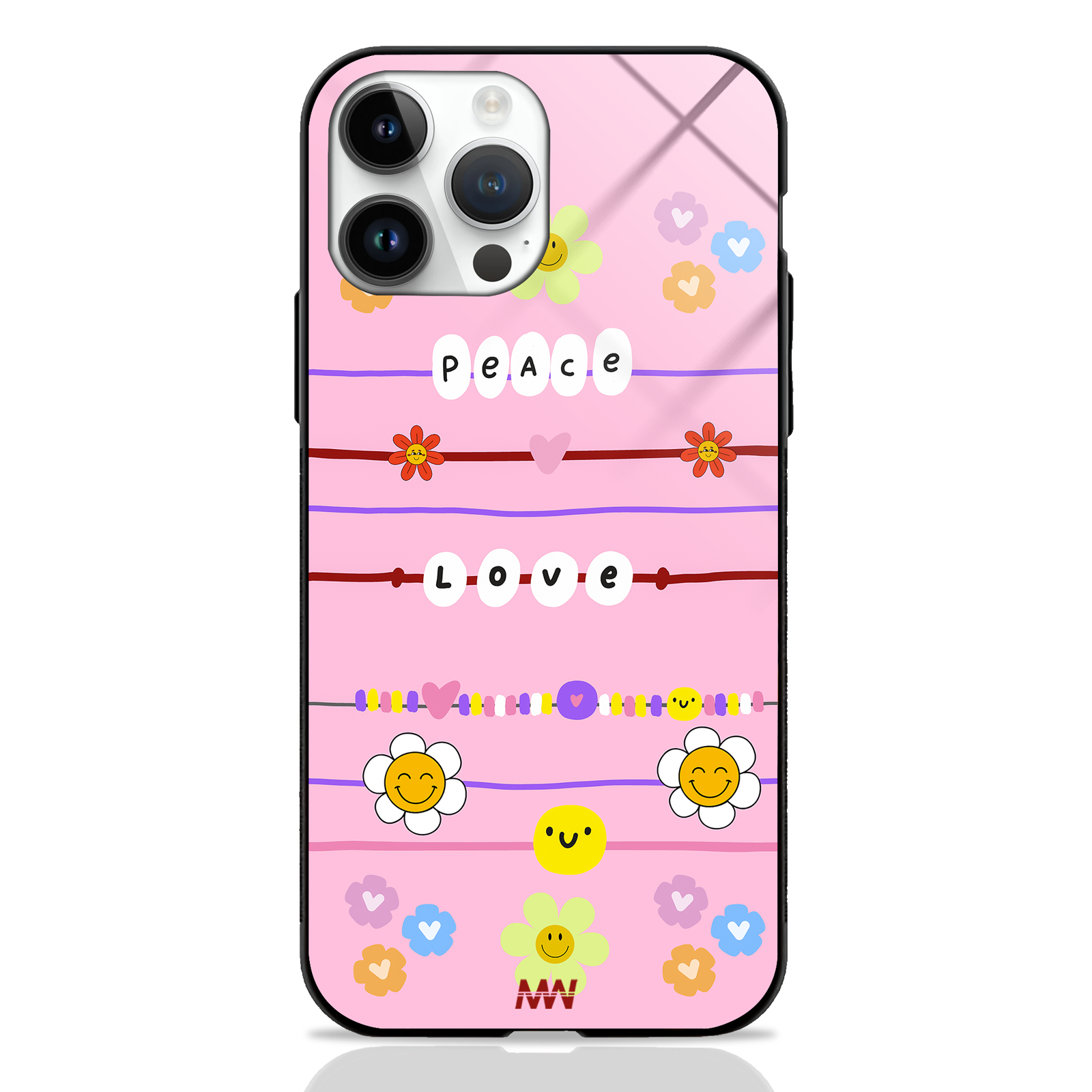 Peace Love Pinkish Premium Glass Case -  - MW Stuffs - 