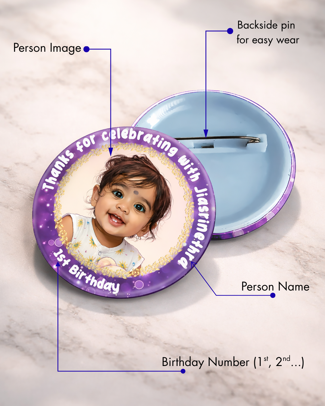 Personalized Birthday Button Badge with Pin-Back (58mm)