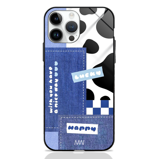 Positivity Vibe Denim Pattern Premium Glass Case -  - MW Stuffs - 