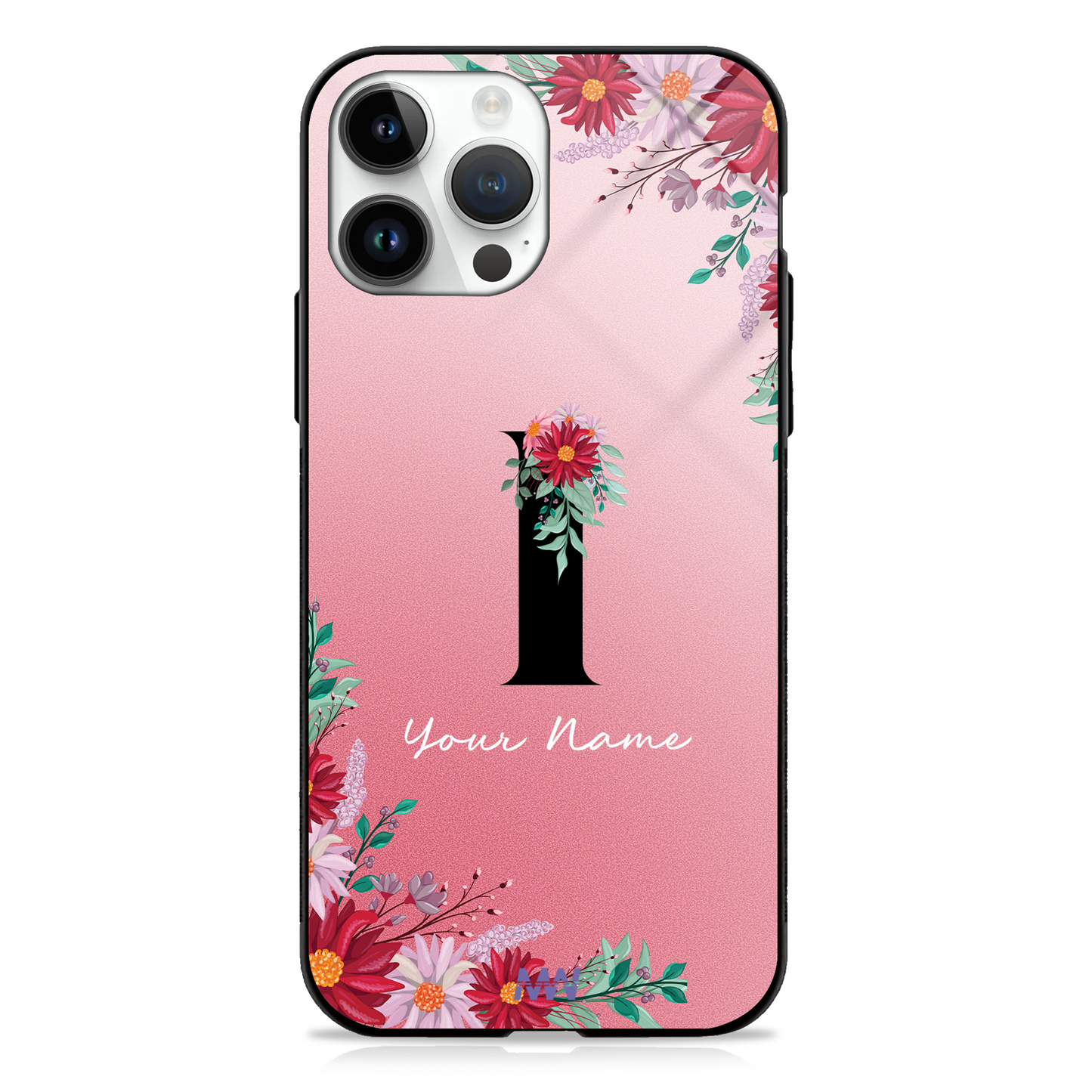 Pretty Blossoms Custom Name Floral Premium GLASS CASES -  - MW Stuffs - 