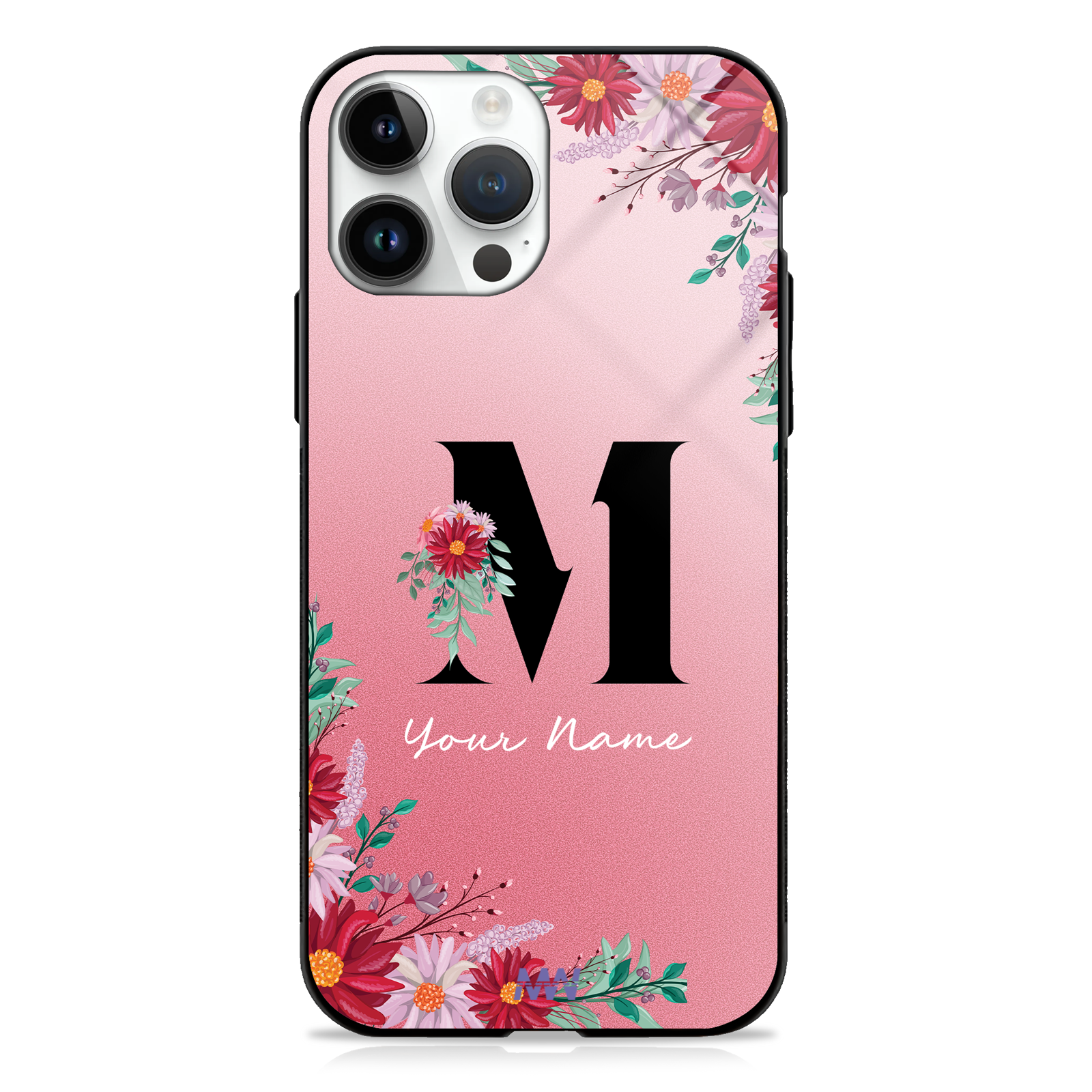 Pretty Blossoms Custom Name Floral Premium GLASS CASES -  - MW Stuffs - 