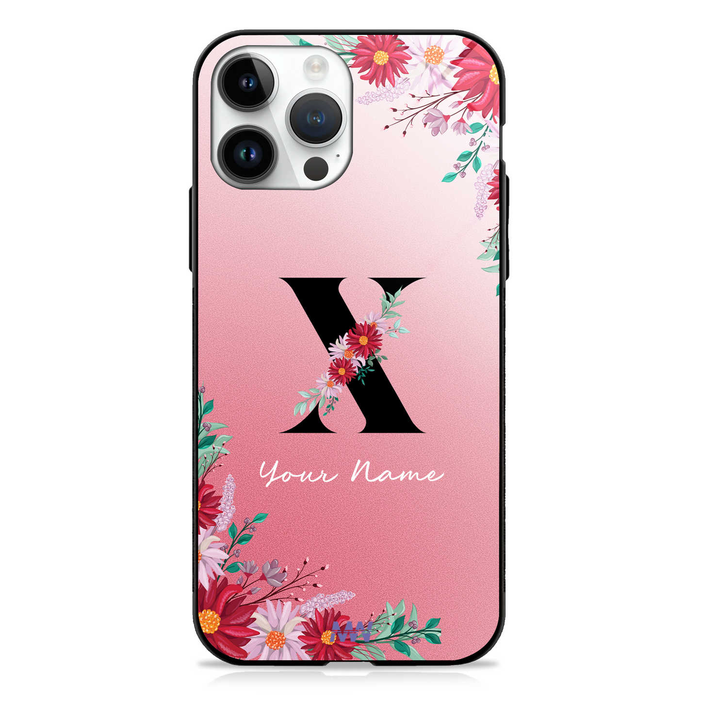 Pretty Blossoms Custom Name Floral Premium GLASS CASES -  - MW Stuffs - 