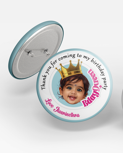Custom Face Birthday Queen with Pin-Back pin badge