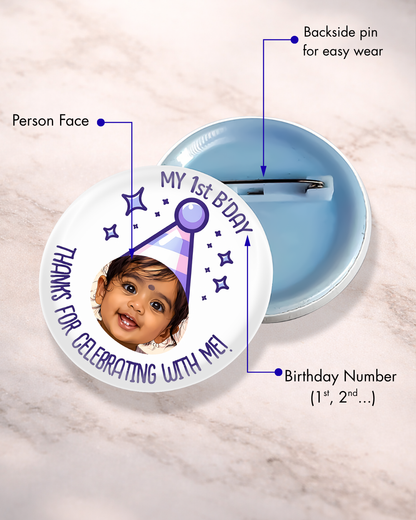 Custom Face Birthday Celebration Badge with Pin-Back (58mm)