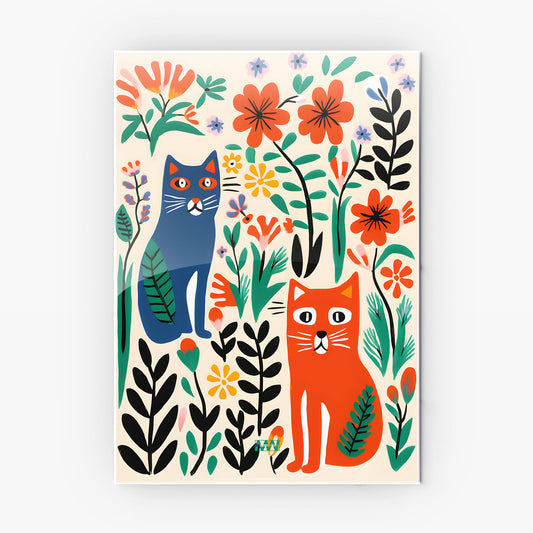 Scandi Cat Floral Metal-Poster