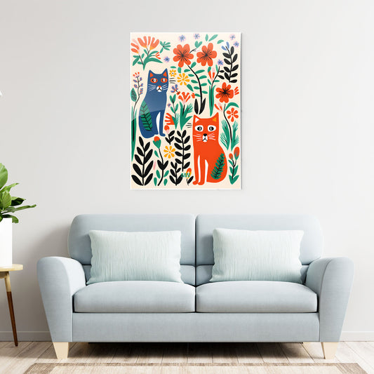 Scandi Cat Floral Metal-Poster