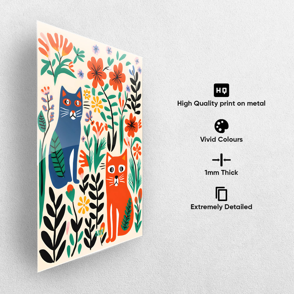 Scandi Cat Floral Metal-Poster
