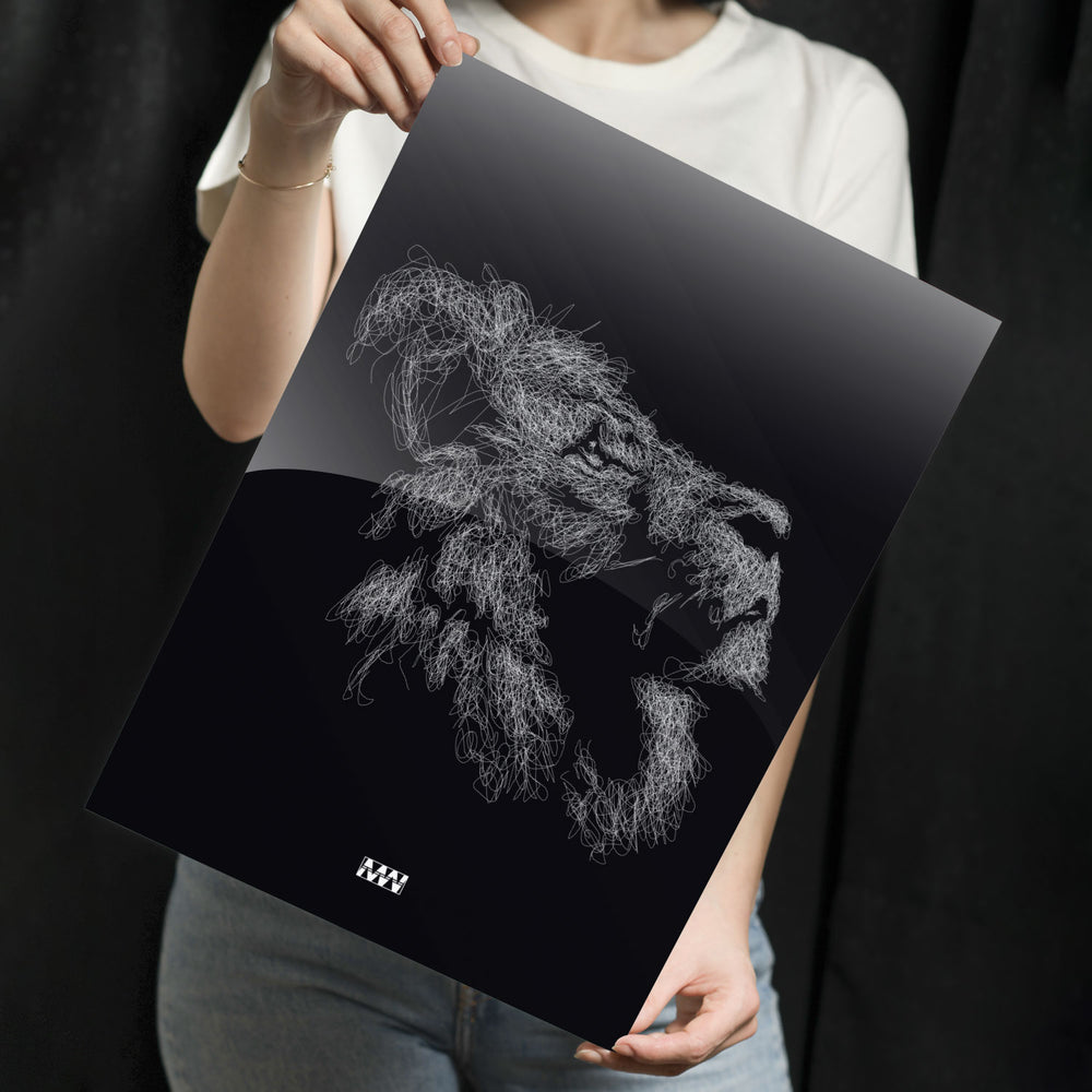 Scribble Lion Metal-Poster