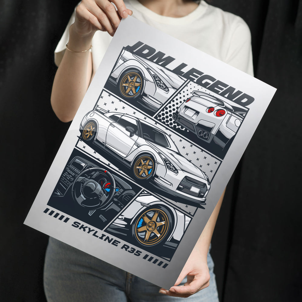 Skyline R35 Comic Style Metal-Poster