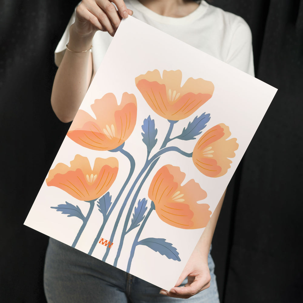 Soft Orange Floral Metal-Poster