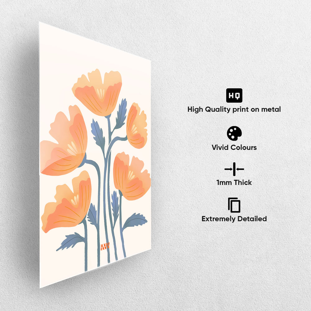 Soft Orange Floral Metal-Poster