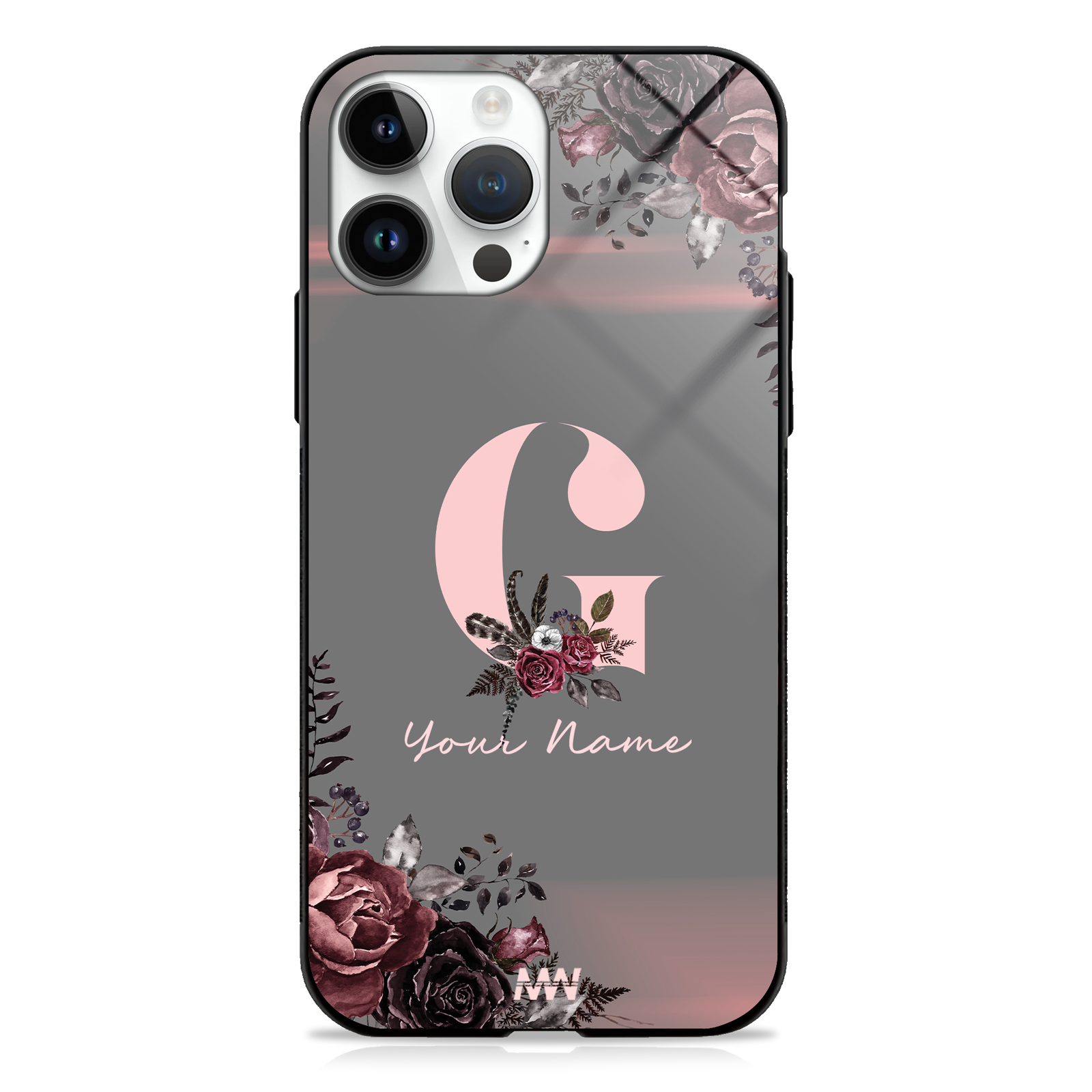 Soft Grunge Custom Name Floral Premium GLASS CASE -  - MW Stuffs - 
