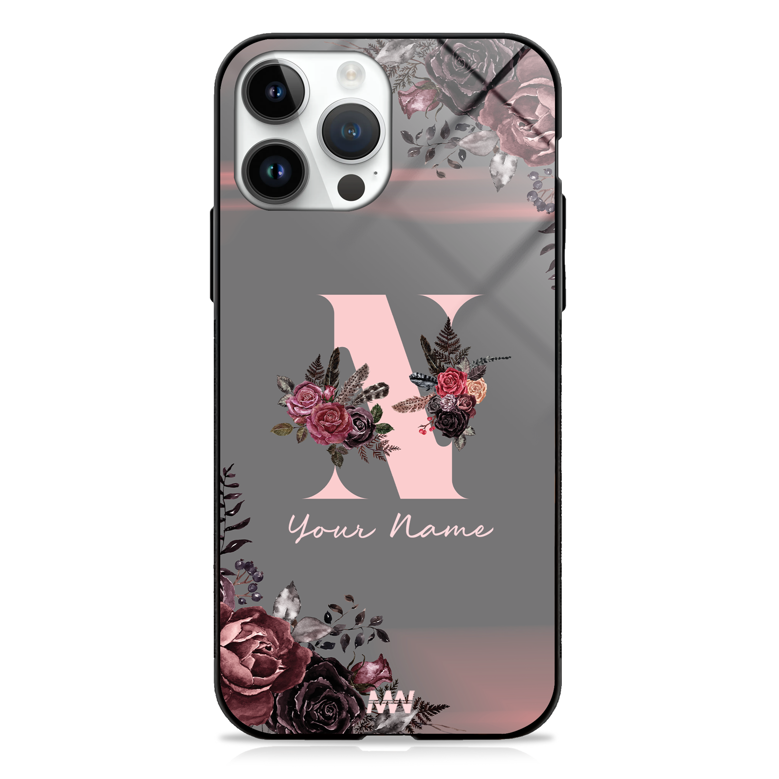 Soft Grunge Custom Name Floral Premium GLASS CASE -  - MW Stuffs - 