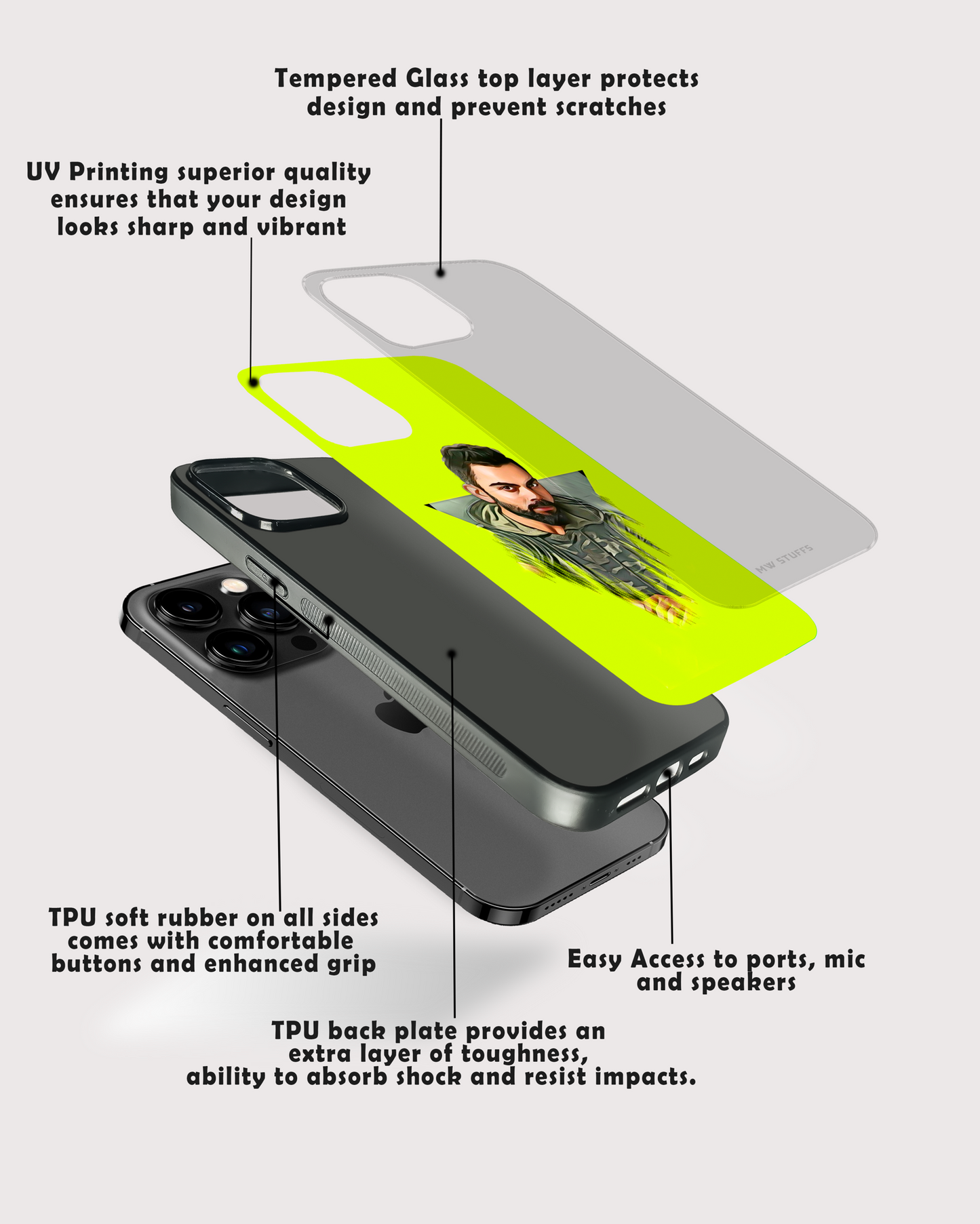 Stylish Virat Kohli Green Art Glass Case -  - MW Stuffs - 