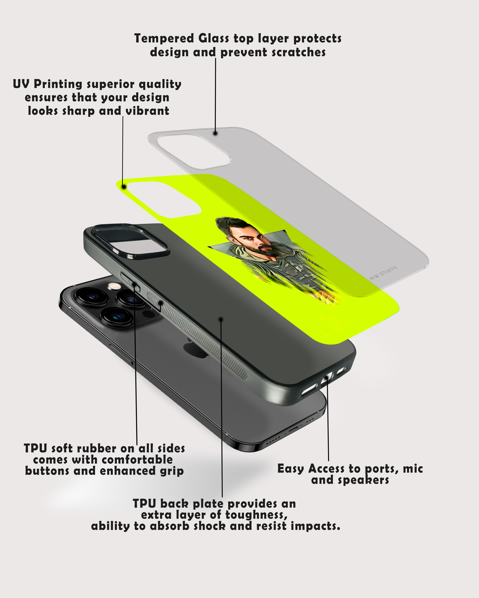 Stylish Virat Kohli Green Art Glass Case -  - MW Stuffs - 