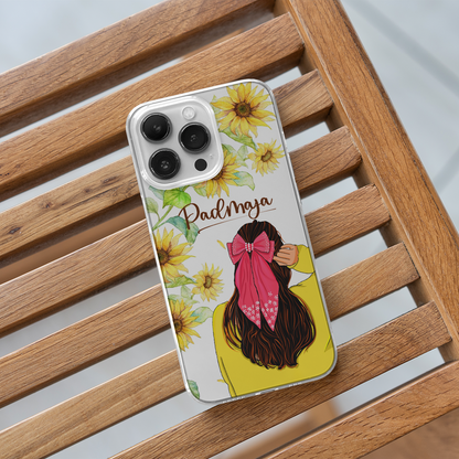 Custom Name, Girl with the Pink Bow Clear Silicone Case