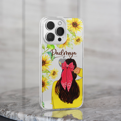 Custom Name, Girl with the Pink Bow Clear Silicone Case