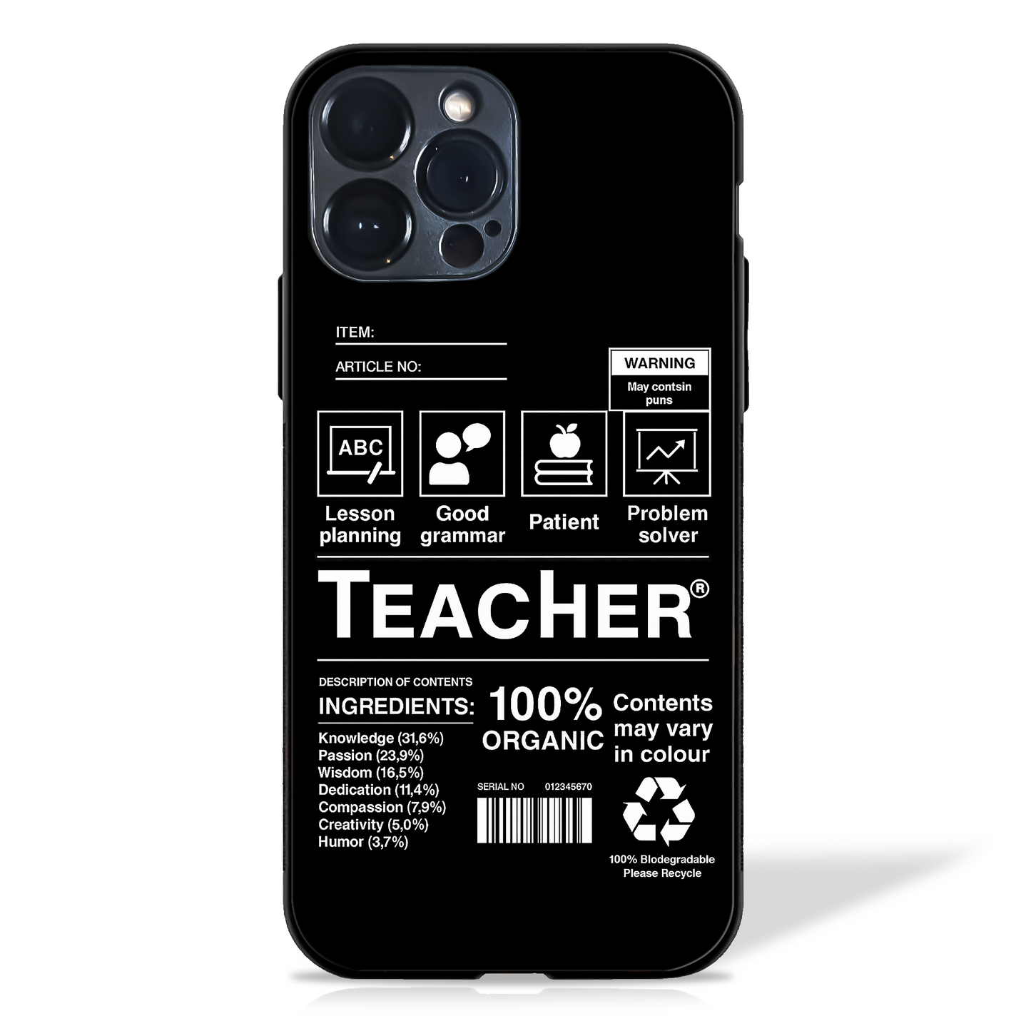 Teacher Essence Glass Case (Black & White)