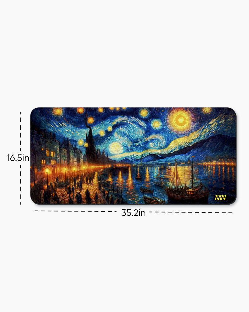 Van Gogh's Starry Cityscape Deskmat