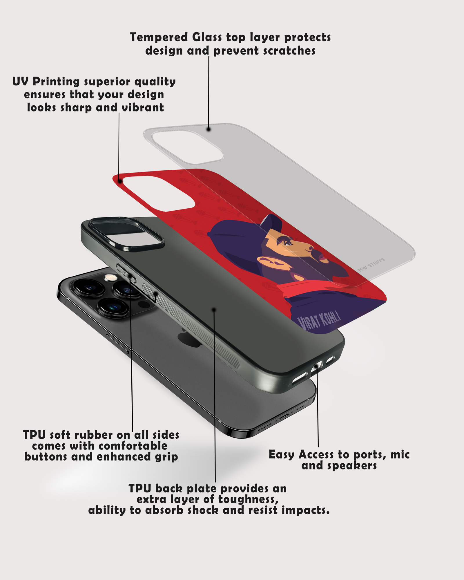Virat Kohli Art Glass Case -  - MW Stuffs - 
