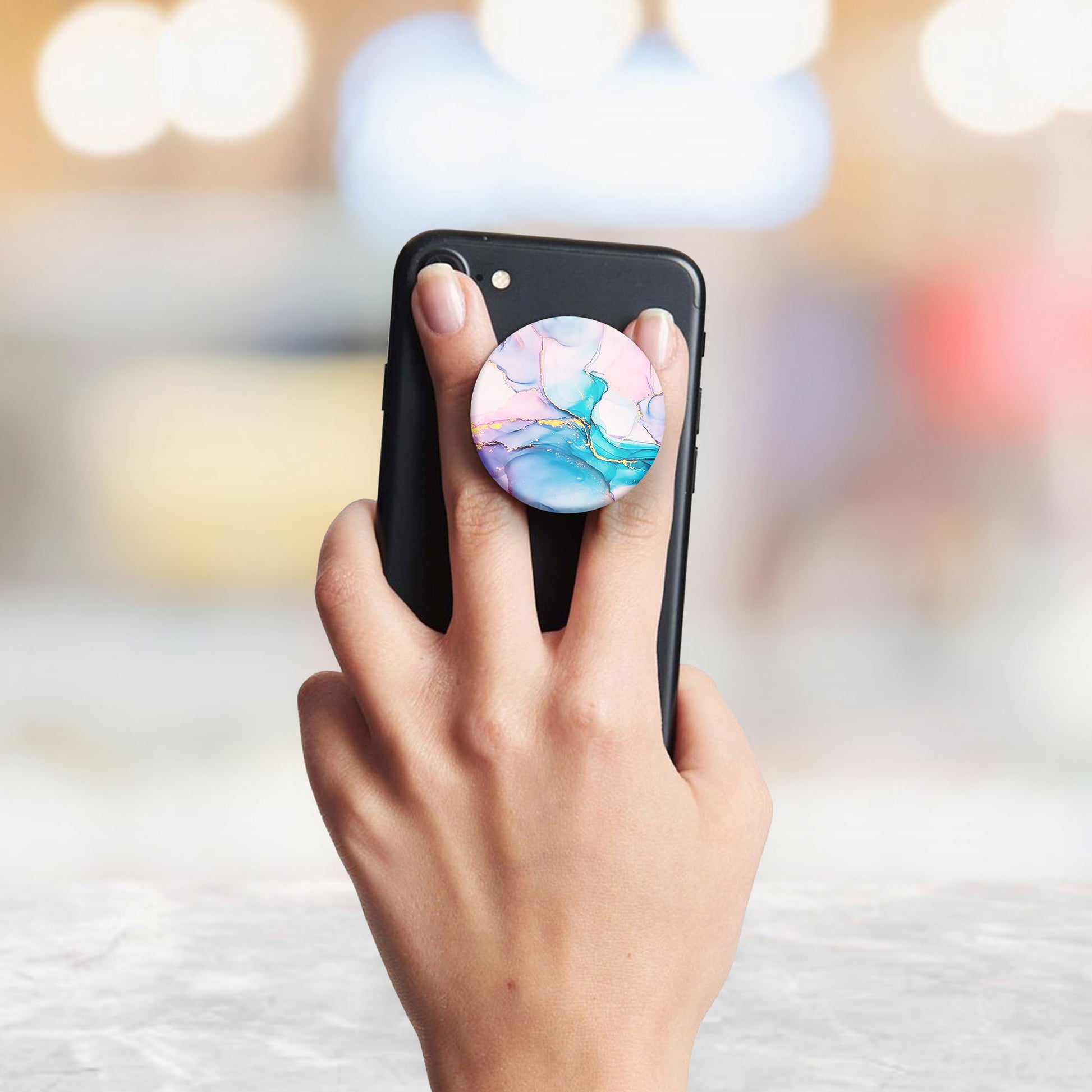 Wavy Blue Pink Marble Flat Pop Holder