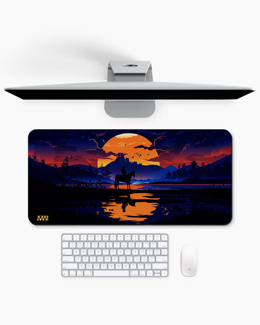 Western Sundown Cowboy's Reflection Deskmat