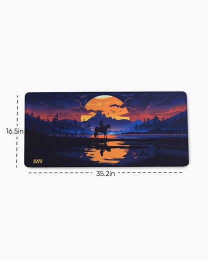Western Sundown Cowboy's Reflection Deskmat