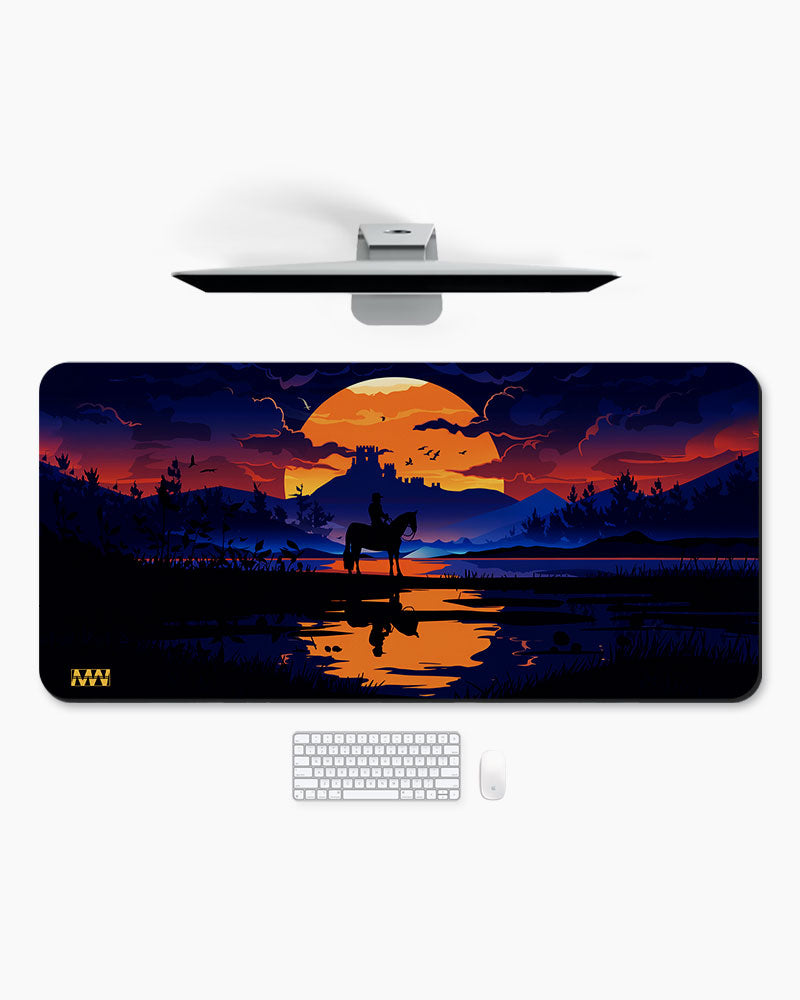 Western Sundown Cowboy's Reflection Deskmat