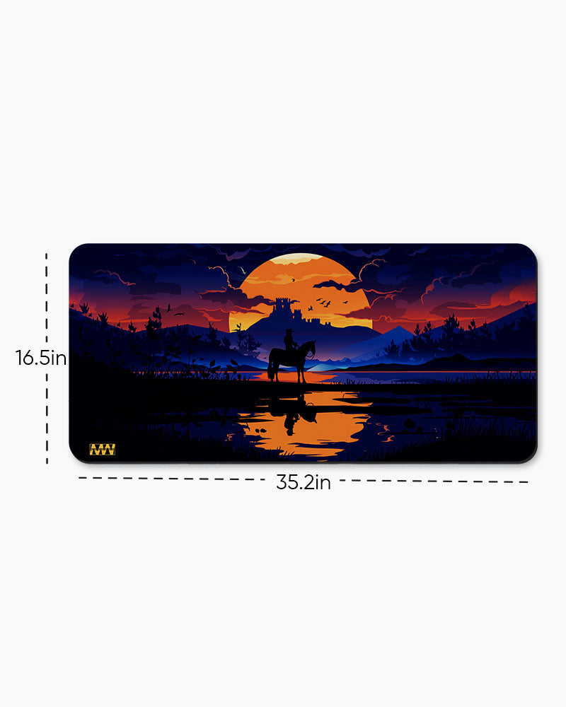 Western Sundown Cowboy's Reflection Deskmat