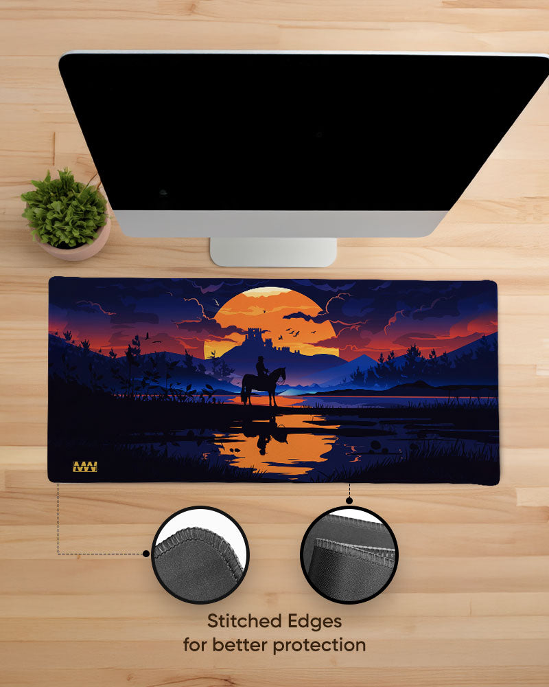 Western Sundown Cowboy's Reflection Deskmat