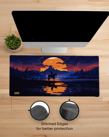 Western Sundown Cowboy's Reflection Deskmat