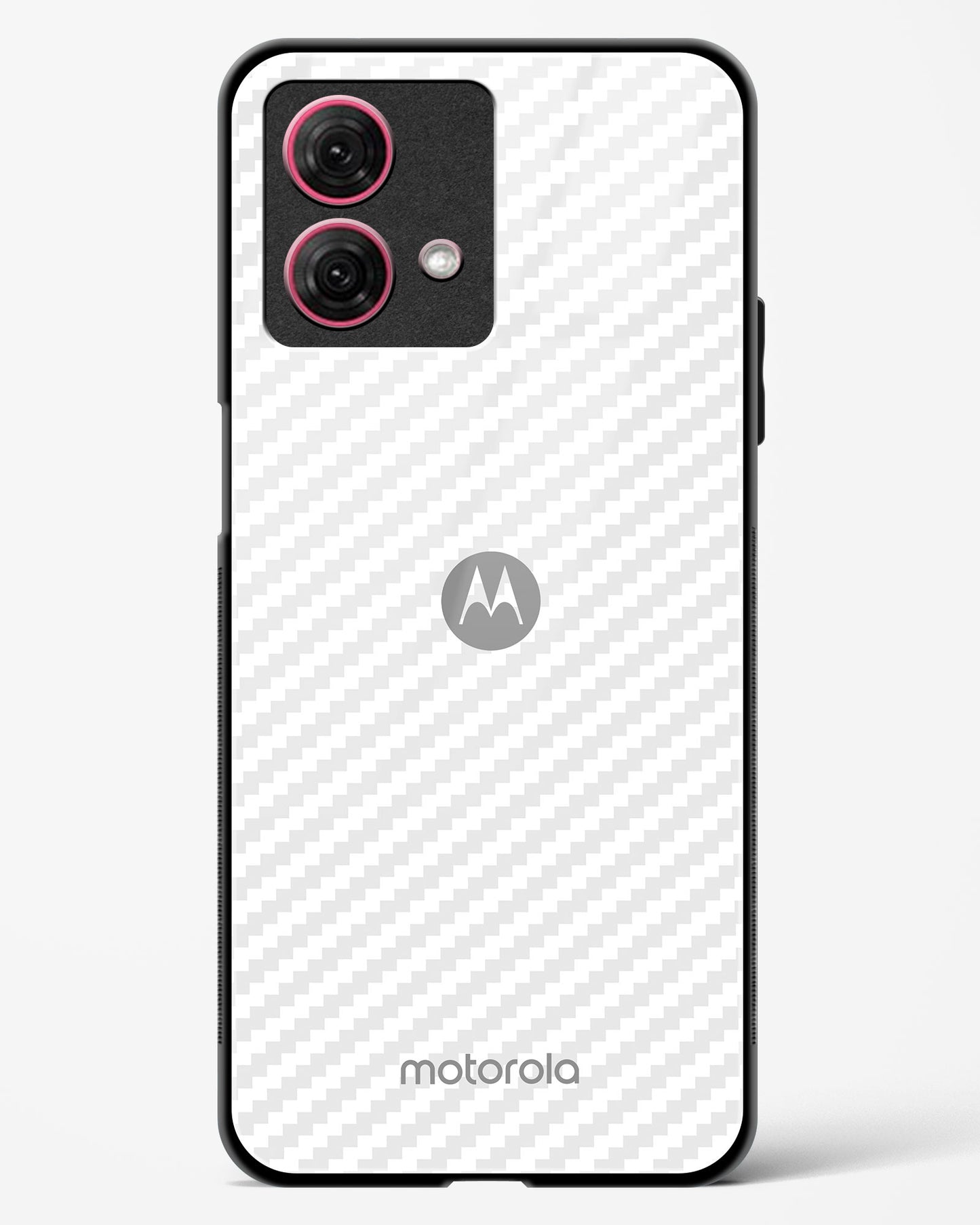 White Carbon Pattern Glass Phone Case-Moto G84 5G