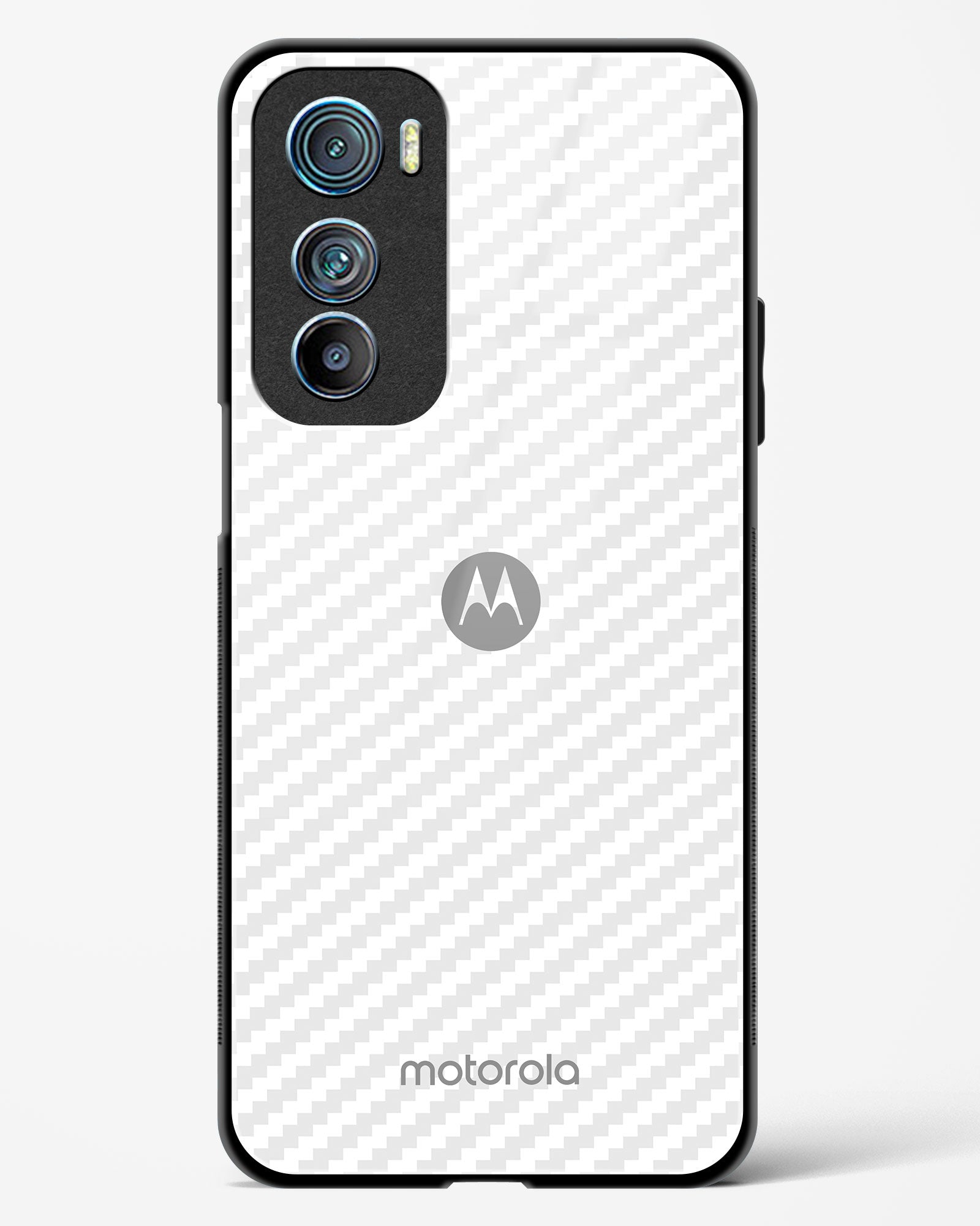 White Carbon Pattern Glass Phone Case-Motorola Edge 30