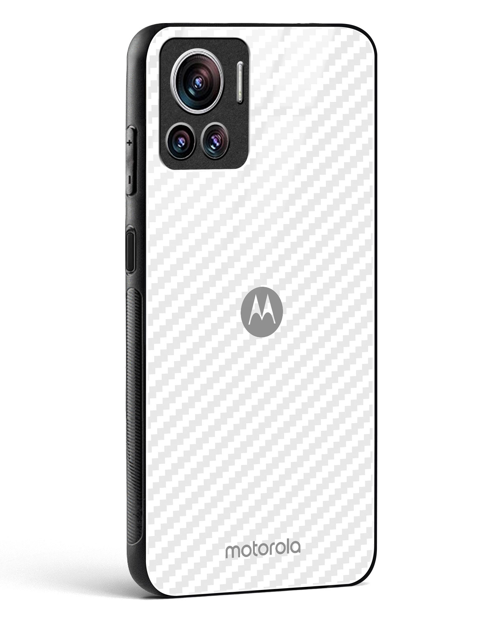 White Carbon Pattern Glass Phone Case-Motorola Edge 30 Ultra