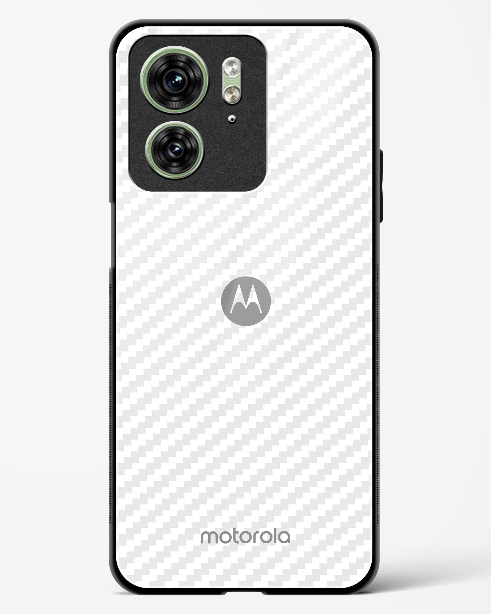 White Carbon Pattern Glass Phone Case-Motorola Edge 40