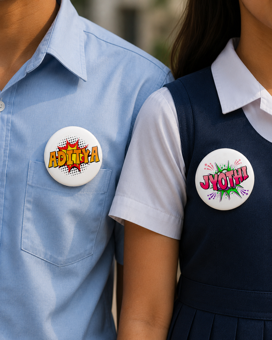 Custom Name Pop Art Button Badge with Pin-Back (58mm) (Combo of 5)