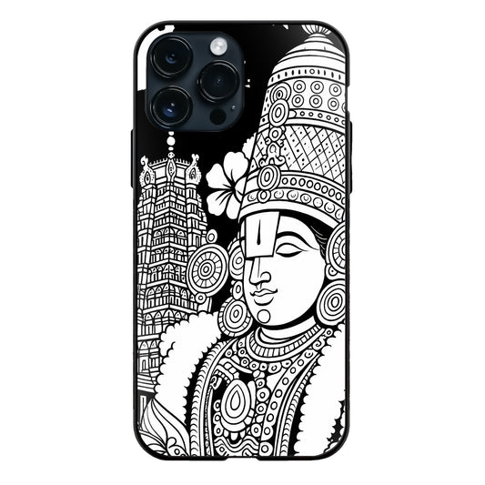 God Balaji Black White Line Art Crown Temple Glass Case