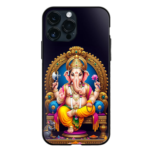 God Ganesha Seated Gold Ornate Throne Dark glass phone case