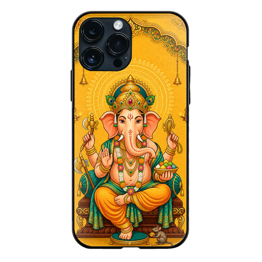 God Ganesha Seated Mouse Golden Yellow glass phone case