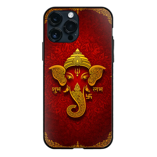 God Ganesha Shubh Labh Gold Face Red Mandala glass phone case