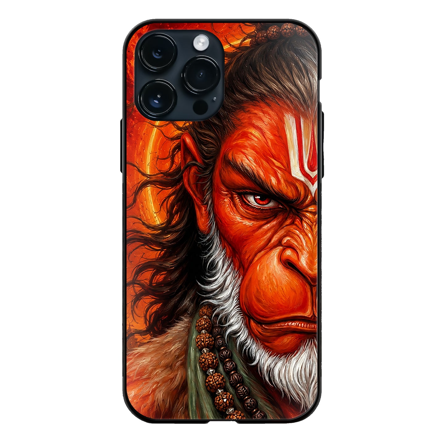 God Hanuman Fierce Closeup Face Orange Red Glass Case