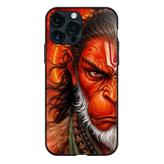 God Hanuman Fierce Closeup Face Orange Red Glass Case
