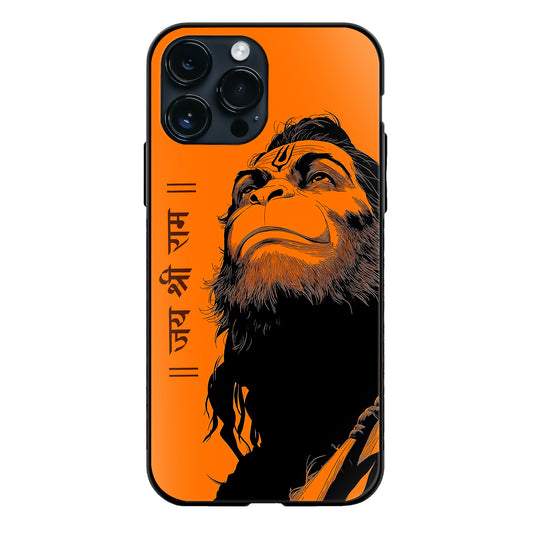God Hanuman Fierce Jai Shri Ram Orange Glass Case